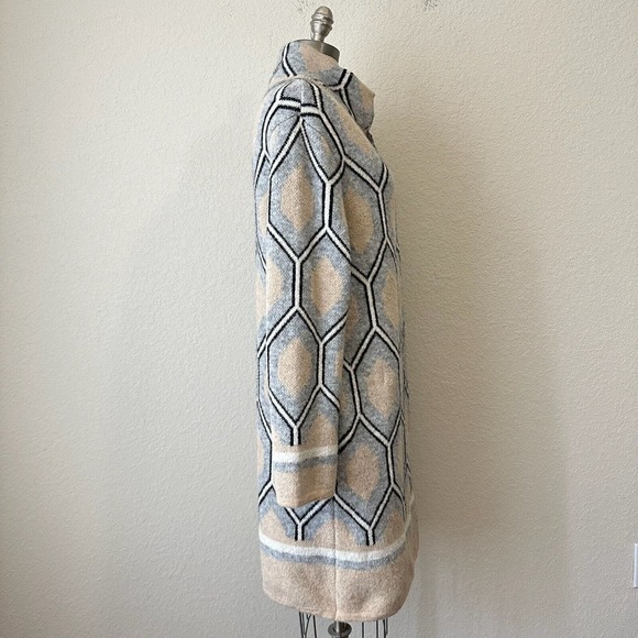 NWOT ORIANA Wool Blend Knit Sweater Coat Multi Geometric Print ITALY MADE - Picture 7 of 12